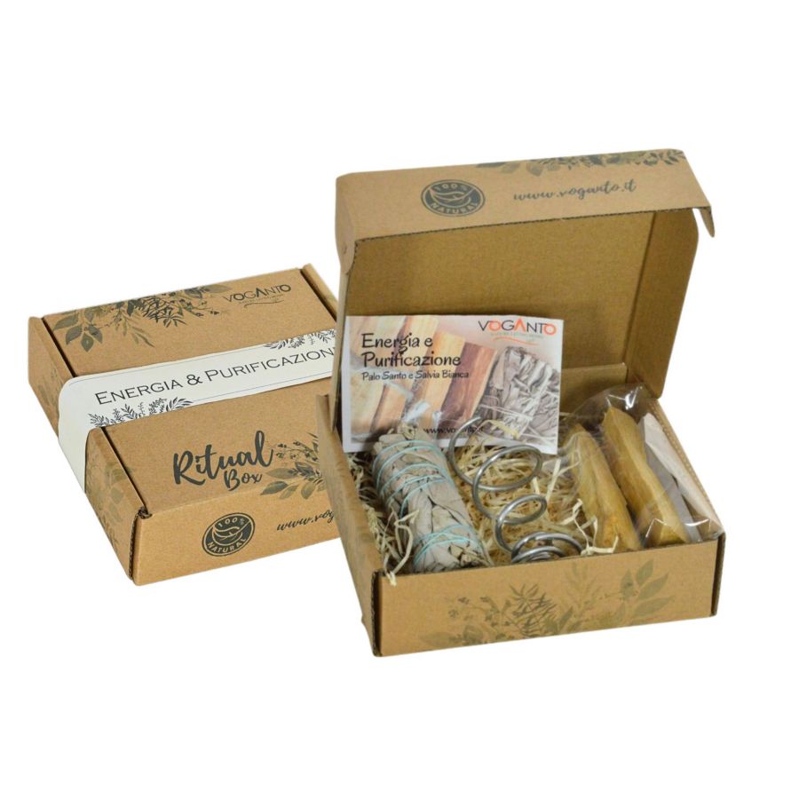 CONFEZIONE REGALO GR 30 PALO SANTO, 1 SMUDGE SALVIA BIANCA E BRUC. CM 22X15X4