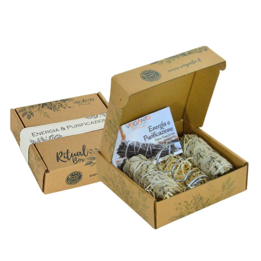 CONFEZIONE REGALO "ENERGIA E PURIFICAZIONE"SALVIA BIANCA E BRUCIATORE CM 22X15