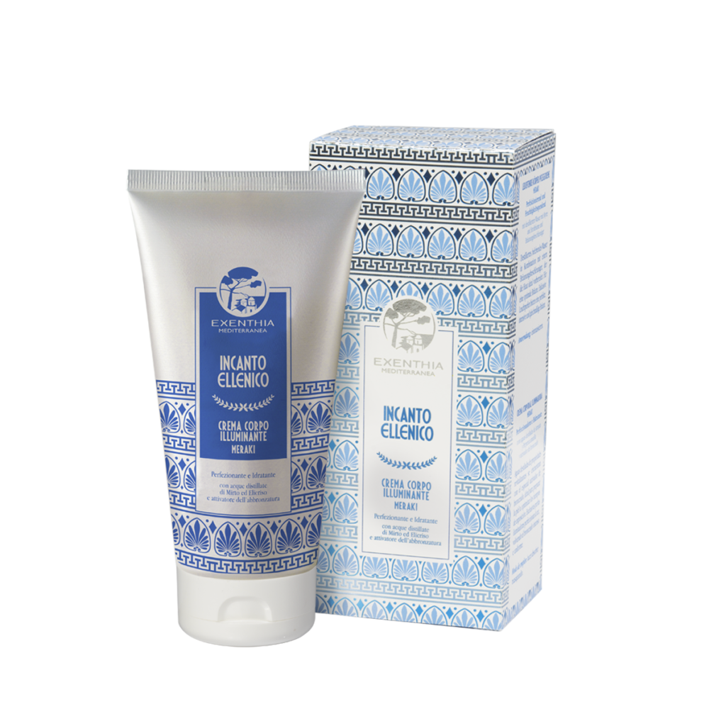 CREMA CORPO ILLUMINANTE MERAKI Con acque distillate di Mirto ed Elicriso e attivatore dell’abbronzatura