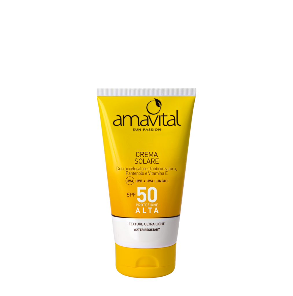 CREMA SOLARE SPF 50 CON ACCELERATORE D'ABBRONZATURA, PANTENOLO E VITAMINA E