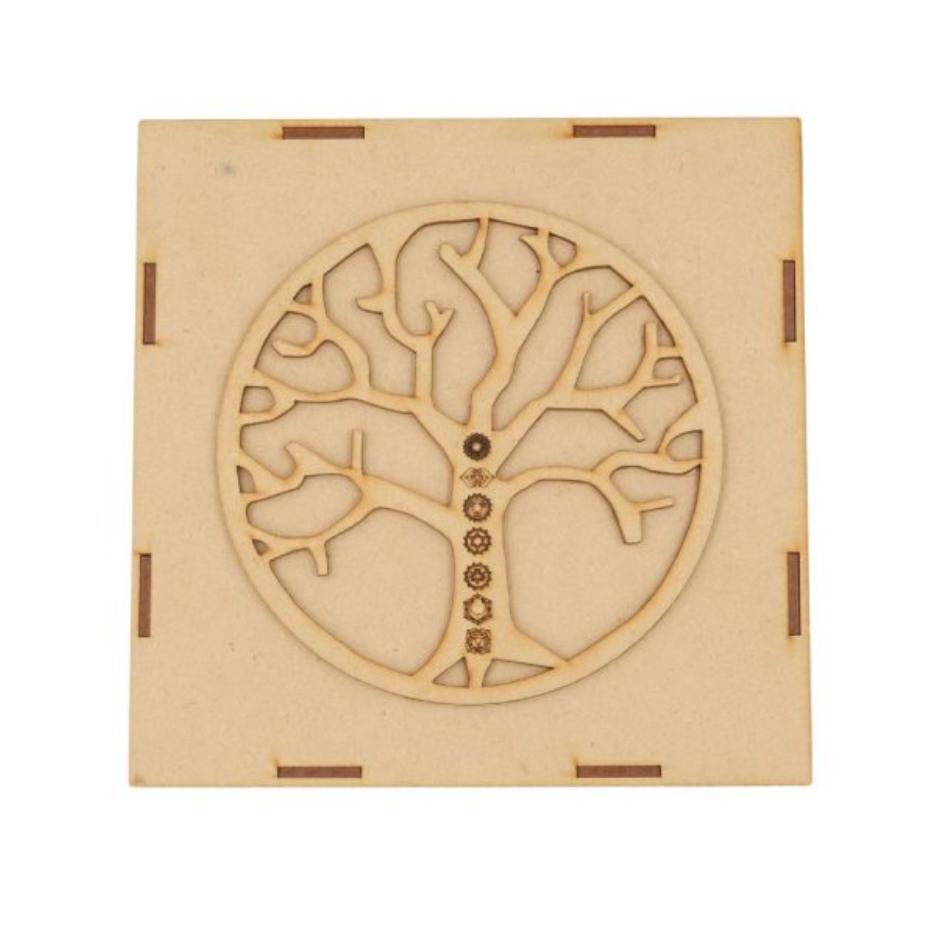 SET PIETRE 7 CHAKRA IN SCATOLA DI LEGNO CON INTARSIO “ALBERO DELLA VITA”