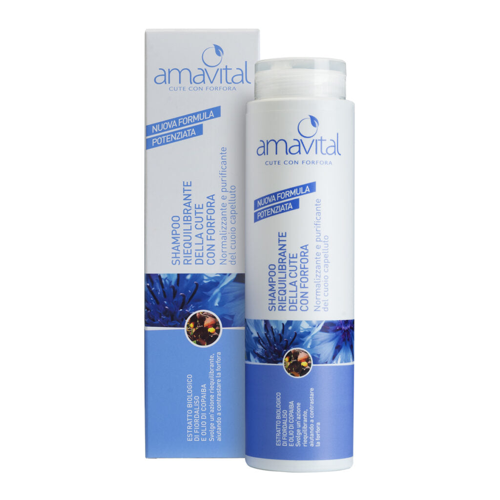 SHAMPOO RIEQUILIBRANTE DELLA CUTE CON FORFORA CON ESTRATTO BIO DI FIORDALISO E OLIO DI COPAIBA