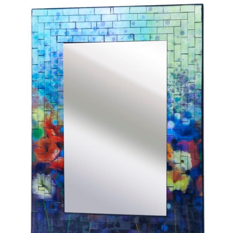 SPECCHIO IN MOSAICO "COLORFUL FLOWERS" CM H29X40