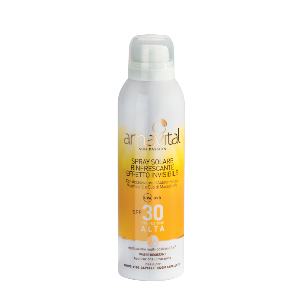 SPRAY SOLARE RINFRESCANTE – SPF 30 CON ACCELERATORE D'ABBRONZATURA E VITAMINA E