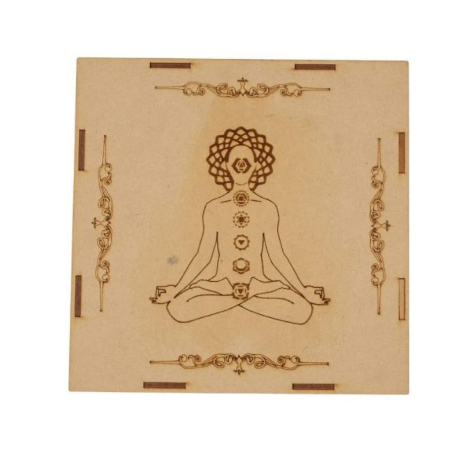 SET PIETRE CHAKRA IN SCATOLA DI LEGNO CON INTARSIO “YOGA”