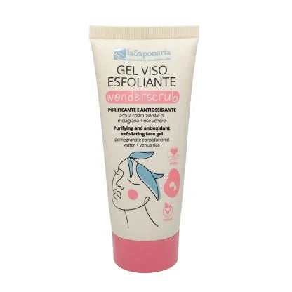 WONDERSCRUB - GEL ESFOLIANTE VISO DELICATO CON ACQUA COSTITUZIONALE DI MELAGRANA E RISO VENERE